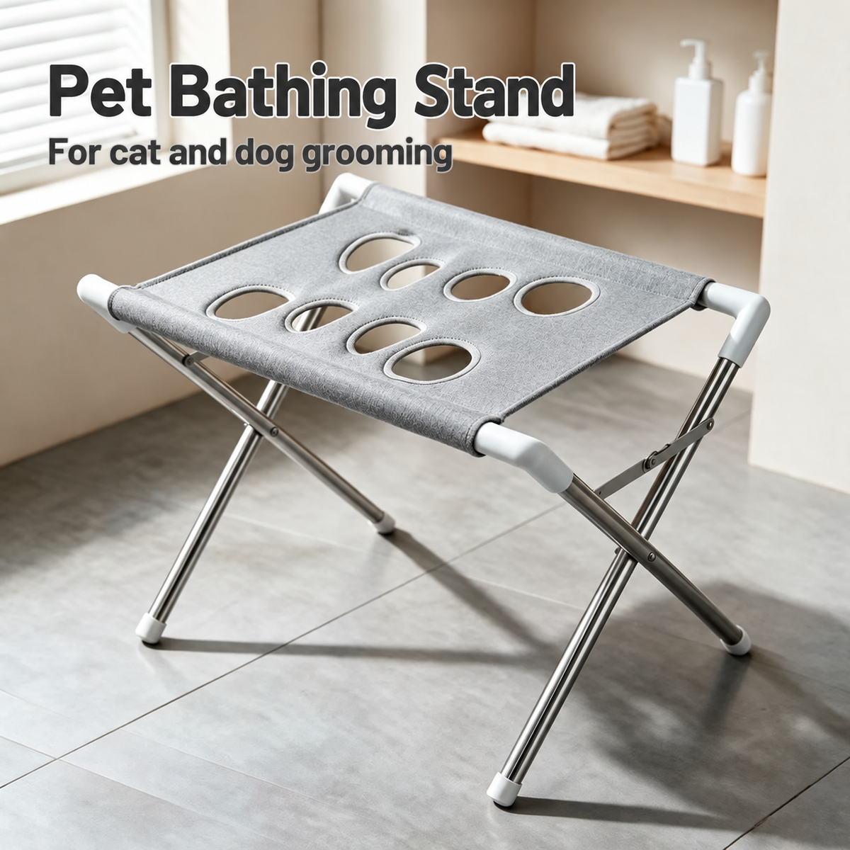 Gray pet bathing stand