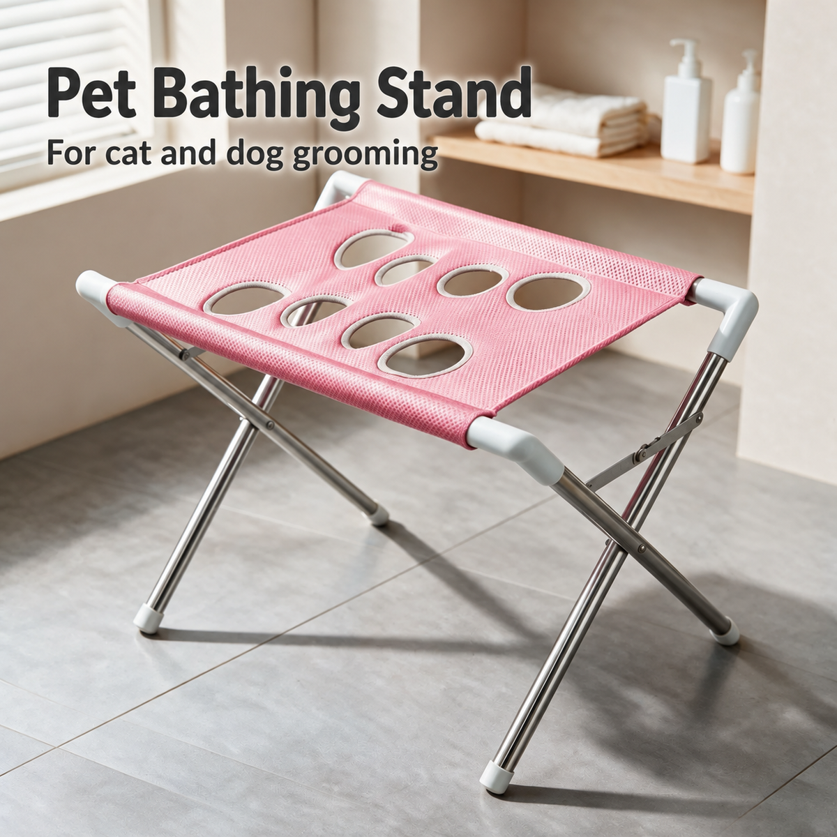 Pink pet bathing stand