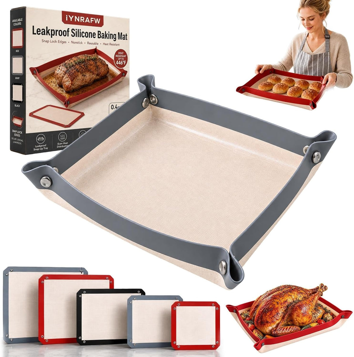 Snap-Lock Silicone Baking Mats – Matching Duo – Gray