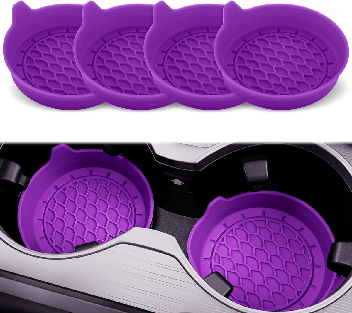 Deep Purple — SINGARO Car Cup Holder Coaster, Silicone Cup Holder Insert, Universal Non-Slip Cup Holders, Car Accessories Interior for Women and Man 4 Pack Purple