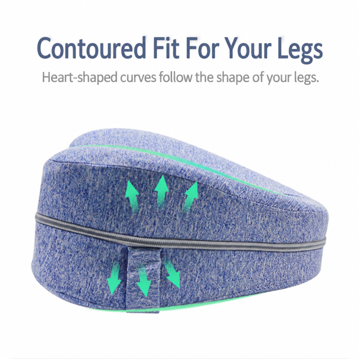 Curved knee pillow follows the shape of the legs