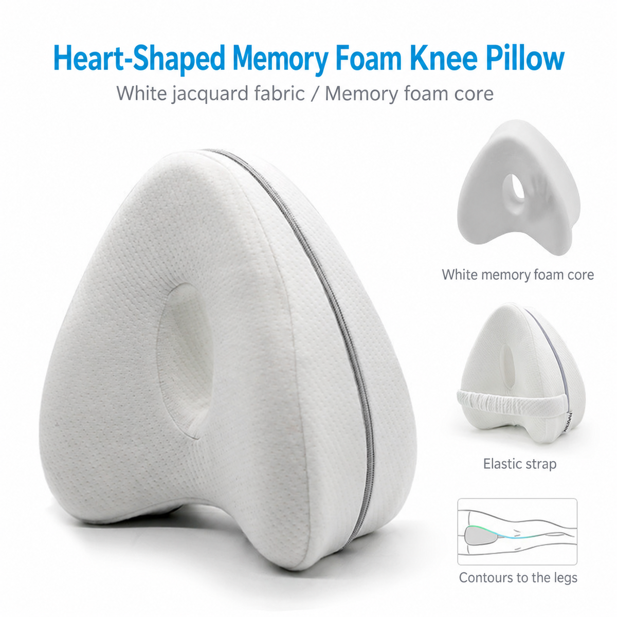 White Jacquard knee pillow with elastic strap