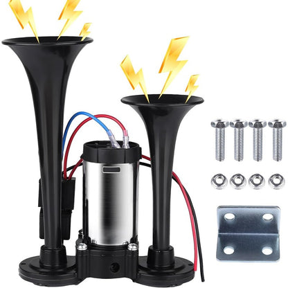 150dB Ultra-Loud Dual Trumpet 12V Air Horn Kit for Trucks & Cars