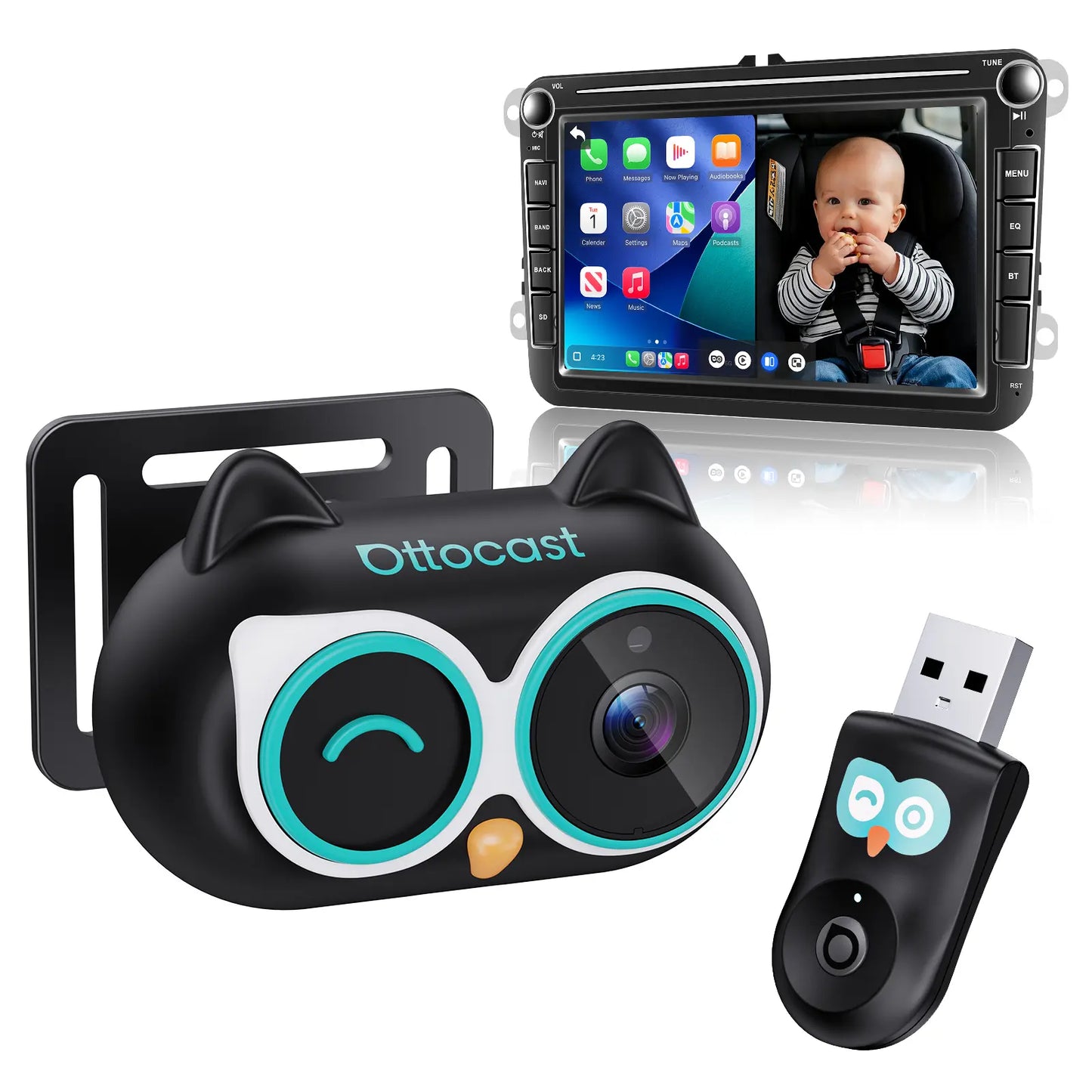 Wireless CarPlay Adapter & 1080P HD Baby Car Camera