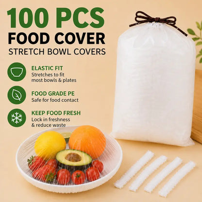 100pcs Instant Elastic Food Storage Covers – Universal Stretch Bowl Caps for Maximum Freshness