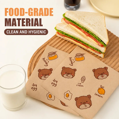 50Pcs Greaseproof Paper Sandwich Bags - Food-Grade Kraft Snack Wraps