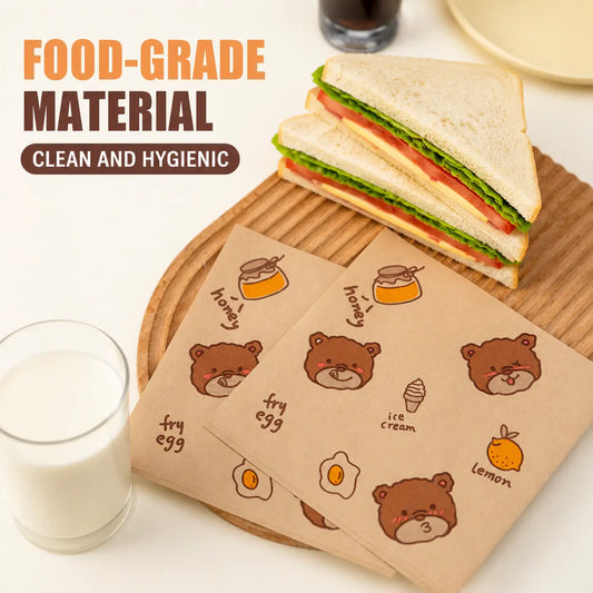 50Pcs Greaseproof Paper Sandwich Bags - Food-Grade Kraft Snack Wraps