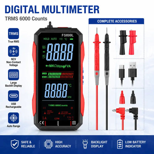 Smart Auto-Ranging Digital Multimeter – USB Rechargeable & True RMS Precision
