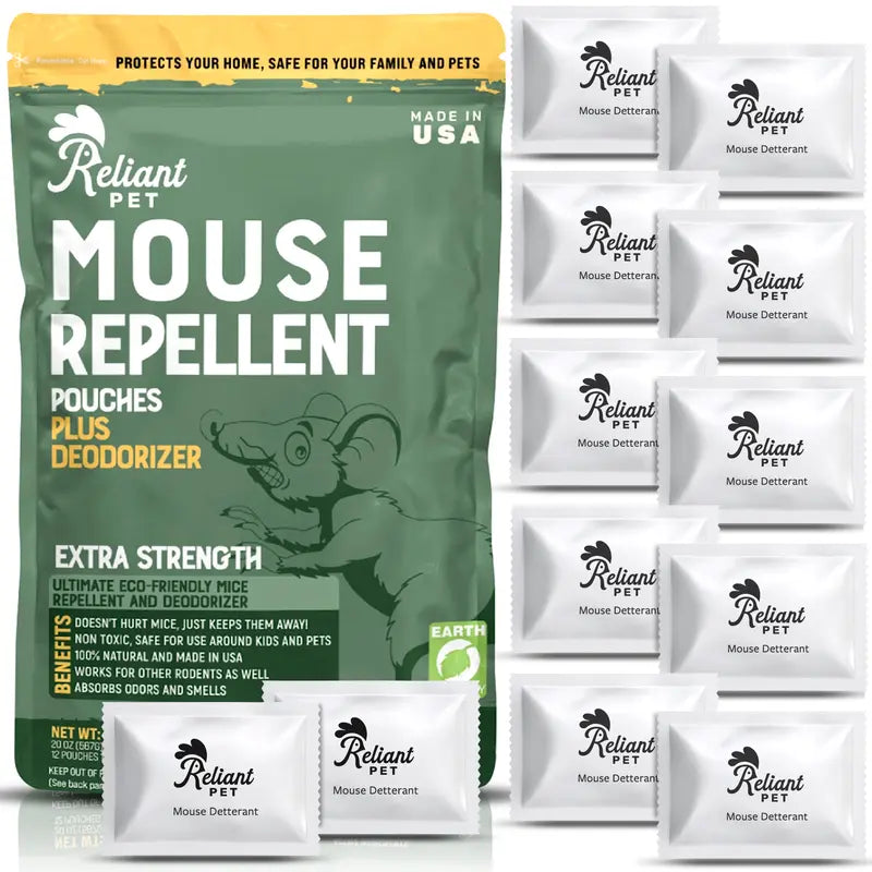 Natural Peppermint Oil Mouse Repellent Pouches - Safe Extra Strength Rodent Deterrent & Deodorizer