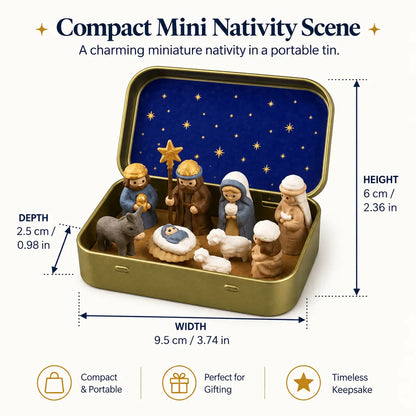 Pocket-Sized Nativity Scene Set in Festive Storage Tin Box