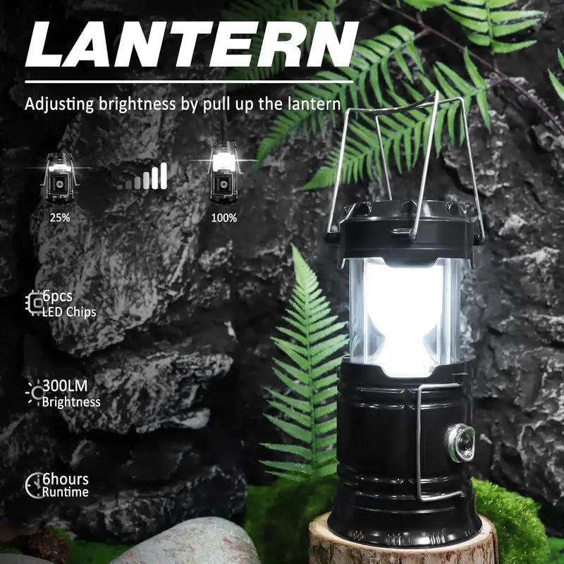 Solar Rechargeable Collapsible LED Camping Lantern & Emergency Flashlight