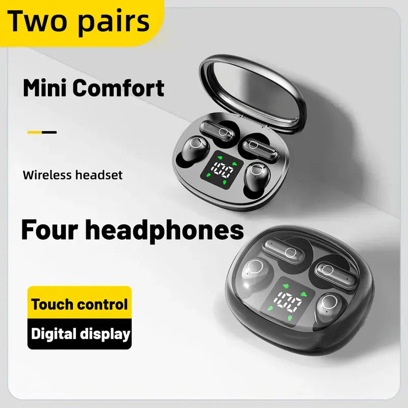 Ultra-Mini Invisible Wireless Earbuds - 2 Pairs in 1 Charging Case