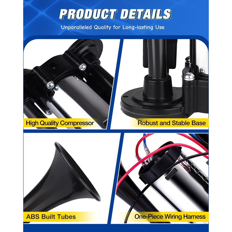 150dB Ultra-Loud Dual Trumpet 12V Air Horn Kit for Trucks & Cars