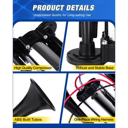 150dB Ultra-Loud Dual Trumpet 12V Air Horn Kit for Trucks & Cars