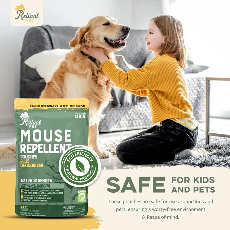 Natural Peppermint Oil Mouse Repellent Pouches - Safe Extra Strength Rodent Deterrent & Deodorizer
