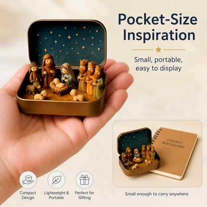 Pocket-Sized Nativity Scene Set in Festive Storage Tin Box