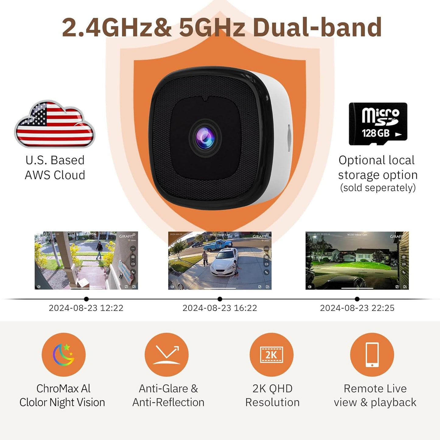 3MP 2K Window Camera,2.4GHz & 5GHz WiFi Indoor Cameras