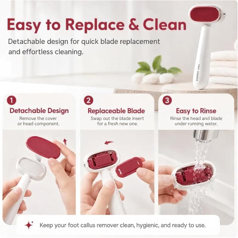 Dual-Sided Foot Callus Remover with Detachable Replaceable Heads