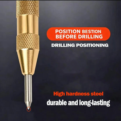 Automatic Center Punch Tool with Cushioned Red Cap for Steel, Wood & Glass