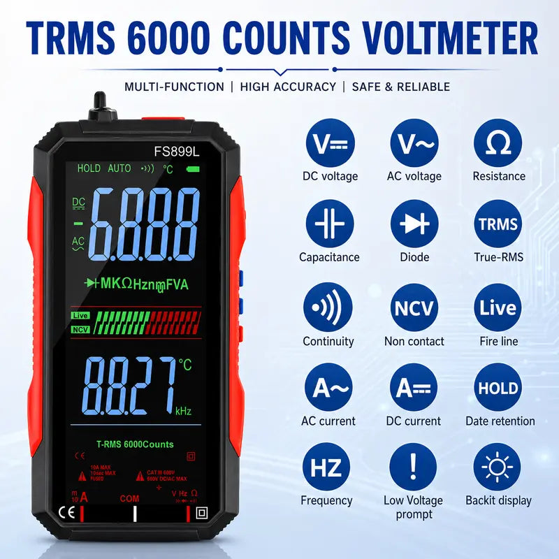 Smart Auto-Ranging Digital Multimeter – USB Rechargeable & True RMS Precision