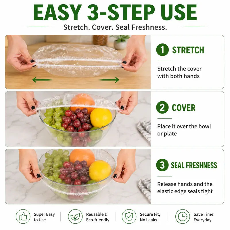 100pcs Instant Elastic Food Storage Covers – Universal Stretch Bowl Caps for Maximum Freshness