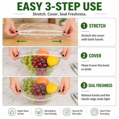100pcs Instant Elastic Food Storage Covers – Universal Stretch Bowl Caps for Maximum Freshness