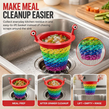 Collapsible Rainbow Sink Strainer Basket with Monster Handles