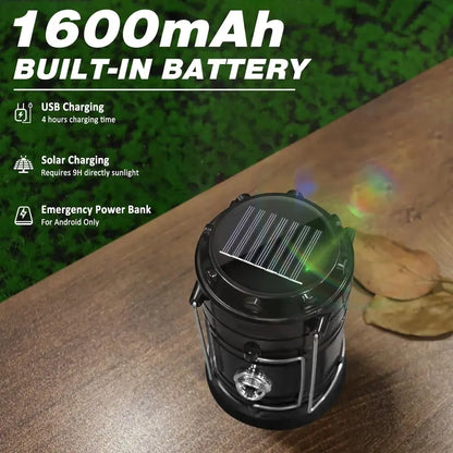 Solar Rechargeable Collapsible LED Camping Lantern & Emergency Flashlight