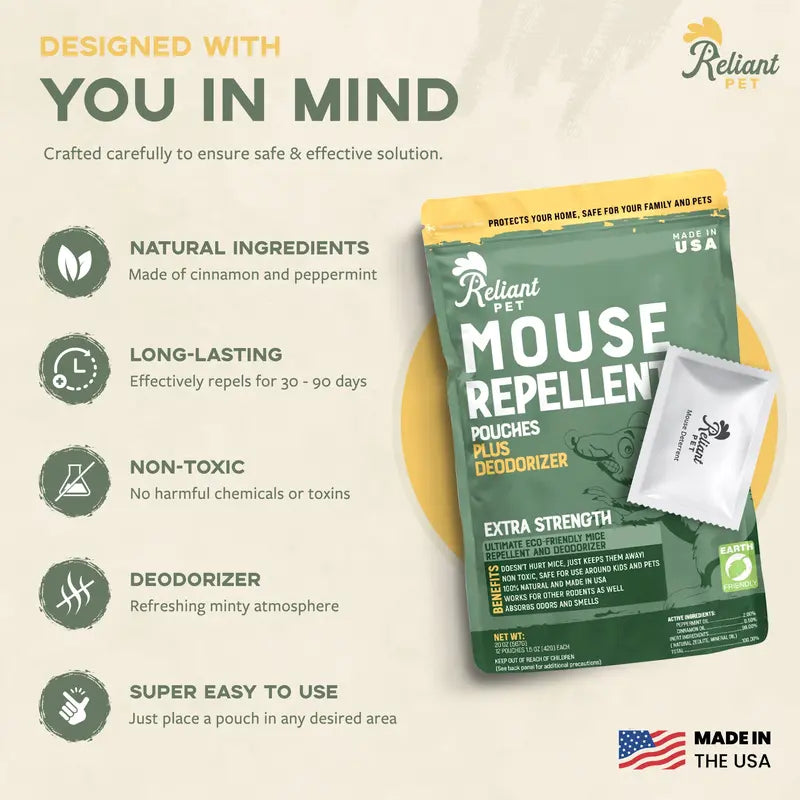 Natural Peppermint Oil Mouse Repellent Pouches - Safe Extra Strength Rodent Deterrent & Deodorizer