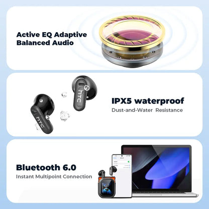 Smart Touchscreen Wireless Earbuds with -50dB Active Noise Cancellation
