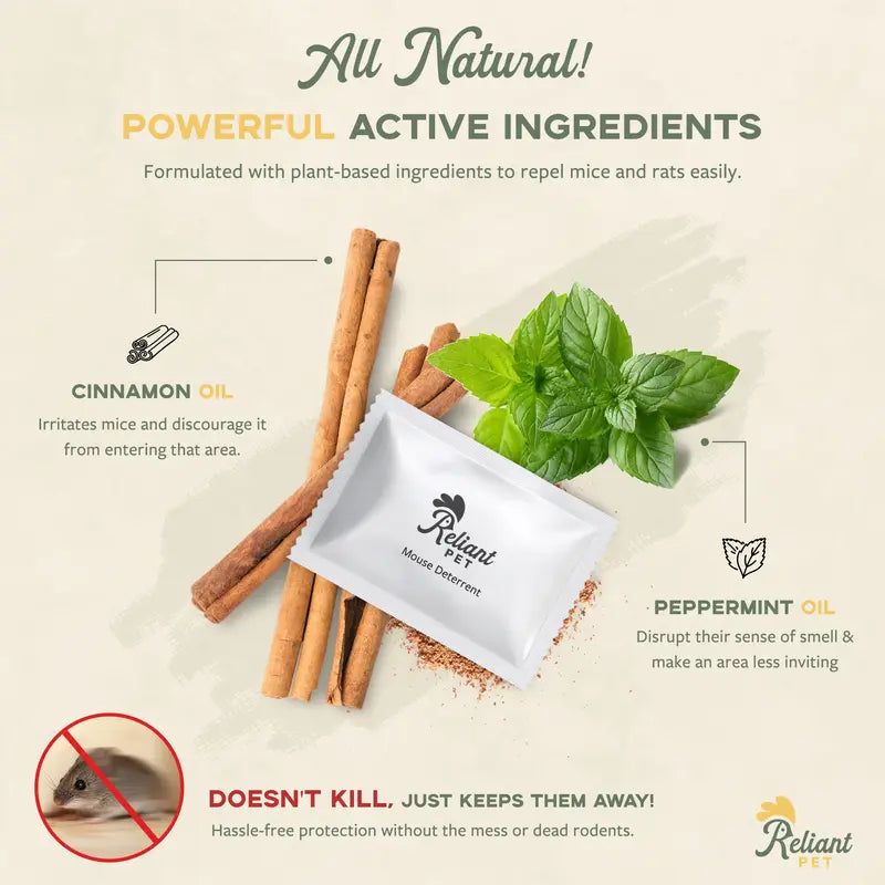 Natural Peppermint Oil Mouse Repellent Pouches - Safe Extra Strength Rodent Deterrent & Deodorizer