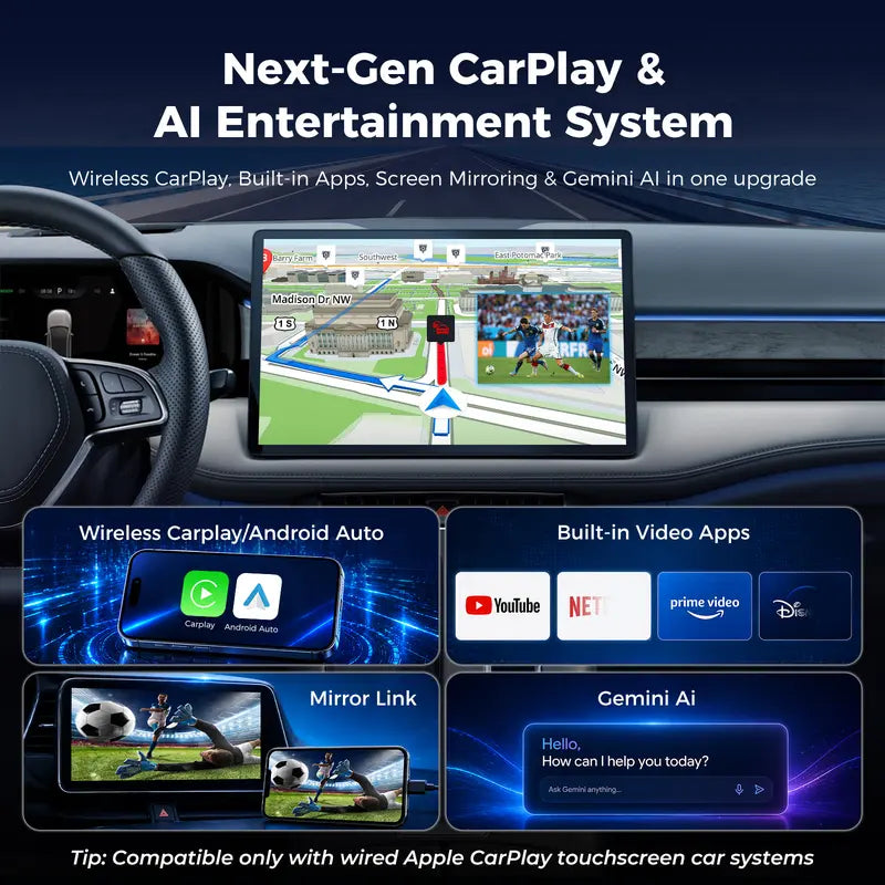 Upgrade Your Drive: Plug & Play Wireless CarPlay, Android Auto & HD Video Streaming