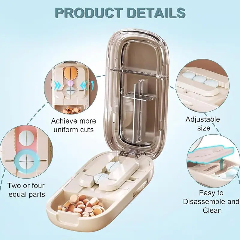 Precision Adjustable Pill Cutter & Travel Organizer Box