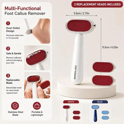 Dual-Sided Foot Callus Remover with Detachable Replaceable Heads