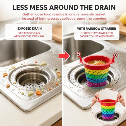 Collapsible Rainbow Sink Strainer Basket with Monster Handles