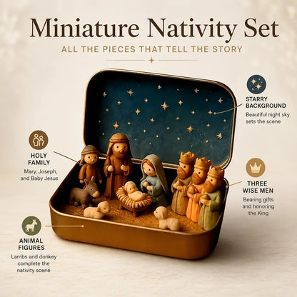Pocket-Sized Nativity Scene Set in Festive Storage Tin Box