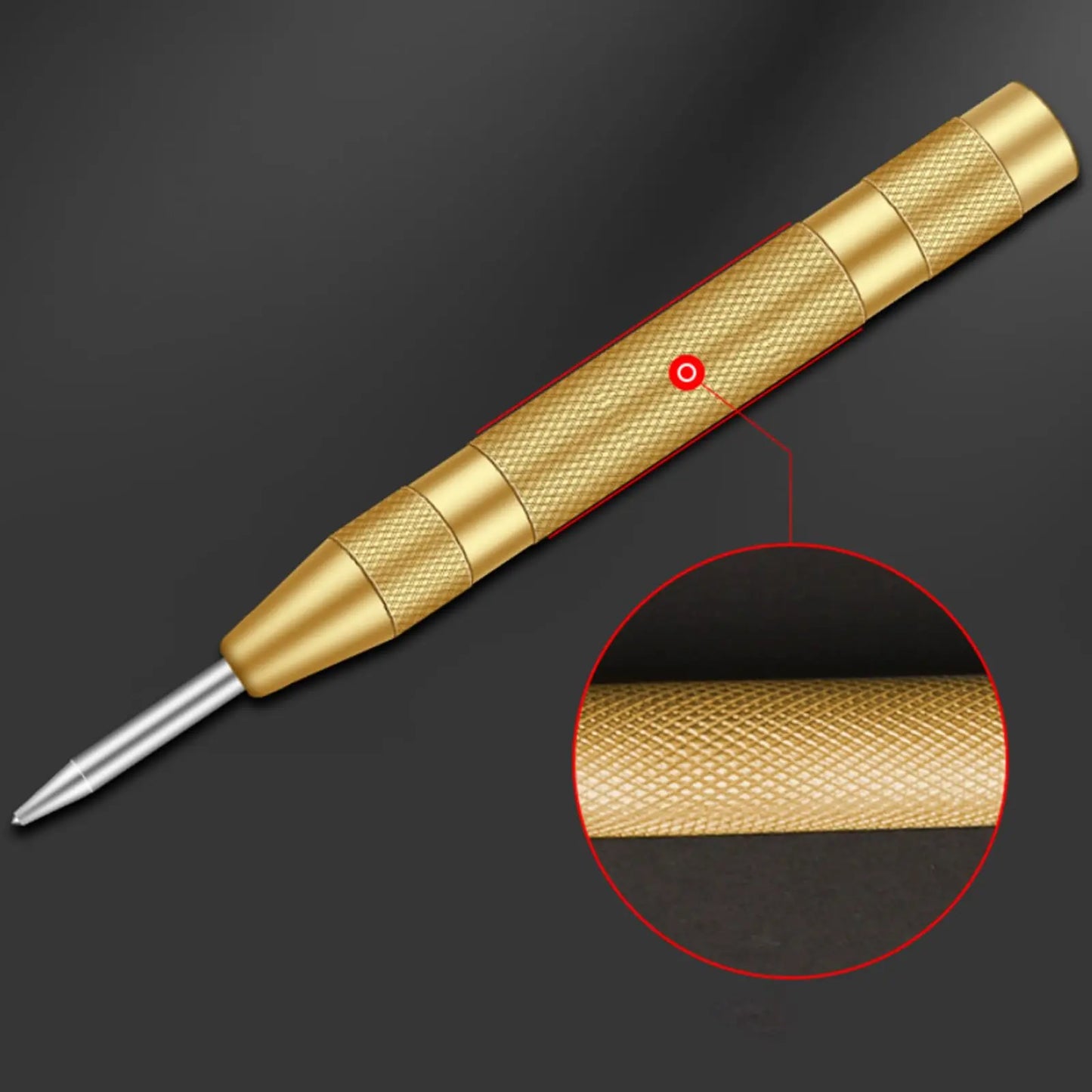 Automatic Center Punch Tool with Cushioned Red Cap for Steel, Wood & Glass