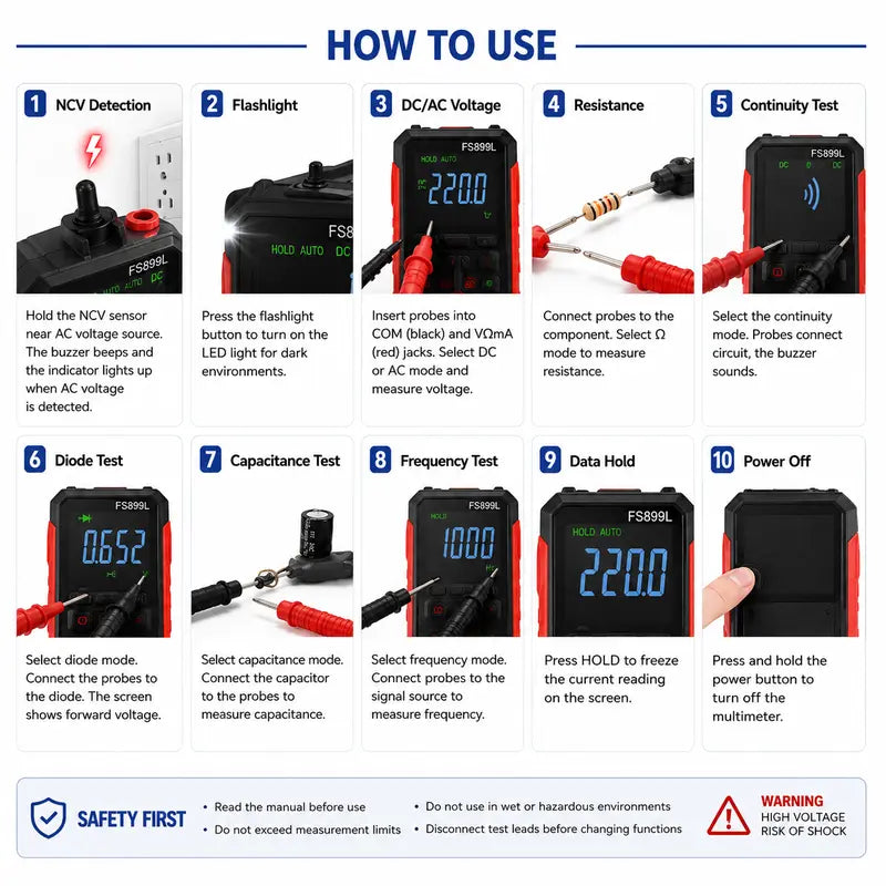 Smart Auto-Ranging Digital Multimeter – USB Rechargeable & True RMS Precision