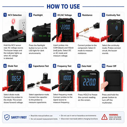 Smart Auto-Ranging Digital Multimeter – USB Rechargeable & True RMS Precision