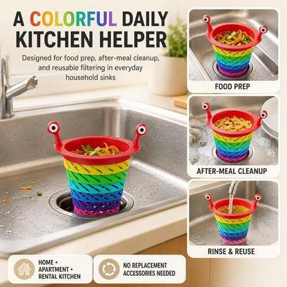 Collapsible Rainbow Sink Strainer Basket with Monster Handles