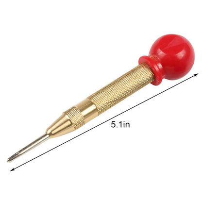 Automatic Center Punch Tool with Cushioned Red Cap for Steel, Wood & Glass