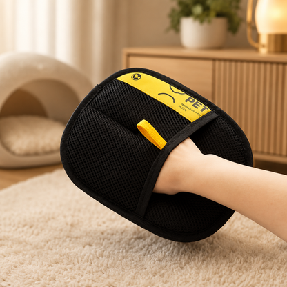 Black pet hair remover glove. Two gloves per set; source product photo.