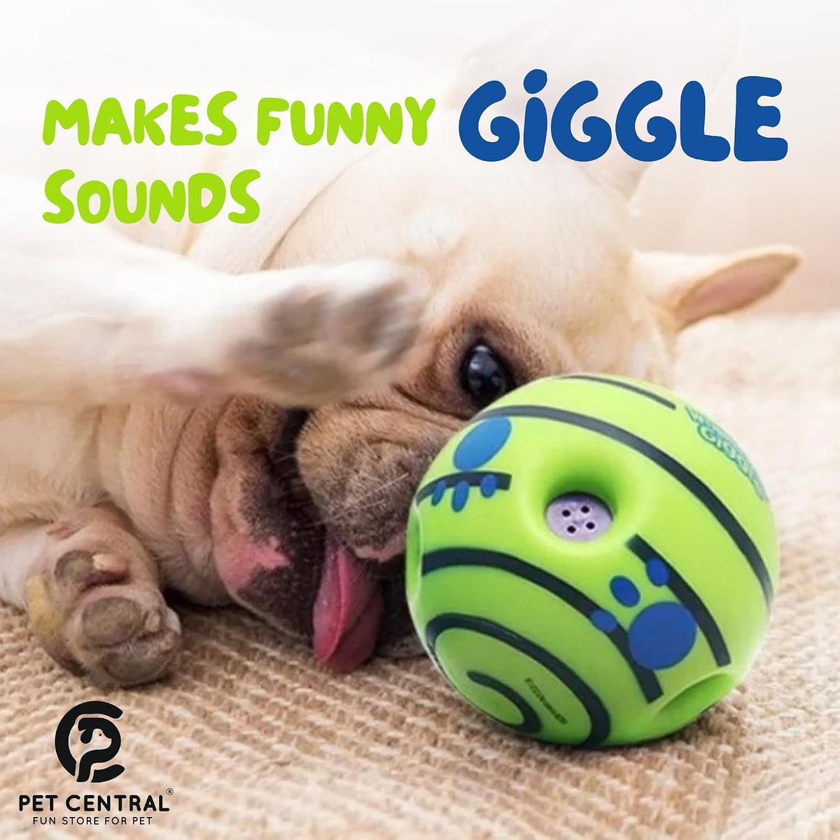 Green 5.5-inch interactive giggle dog ball; original source product photo.