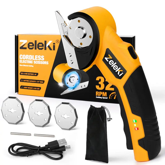 WELLMALL Zeleki 4V Cordless Electric Scissors - Rechargeable Heavy Duty Tool with Auto-Lock Safety