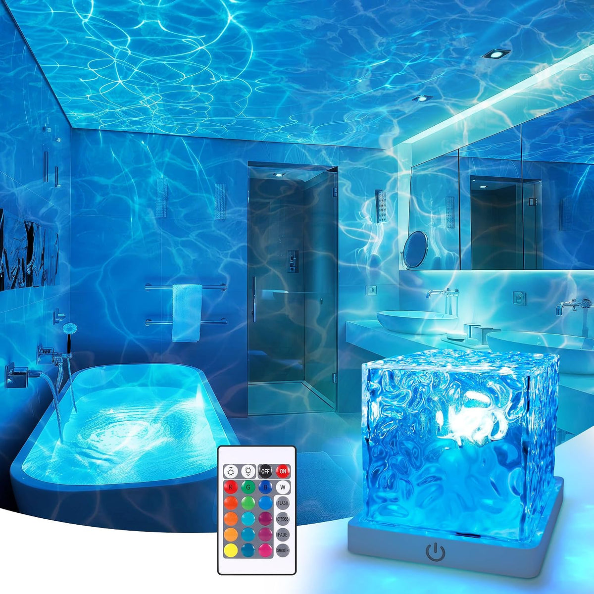 Dynamic Water Ripple Ocean Wave Projector Night Light RGB Dimmable Mood Lamp