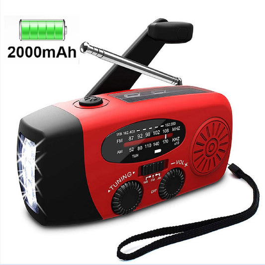 2000mAh Solar Hand Crank Emergency Weather Radio LED Flashlight Phone Charger