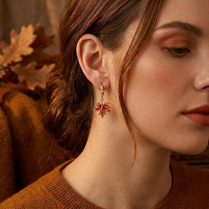 Red Crystal Maple Leaf Dangle Huggie Earrings | Buy 1 Get 1 Free