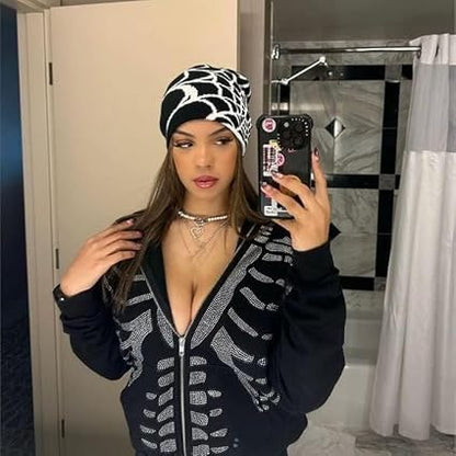 Y2K Gothic Spider Web Jacquard Knitted Beanie | Buy 1 Get 1 Free