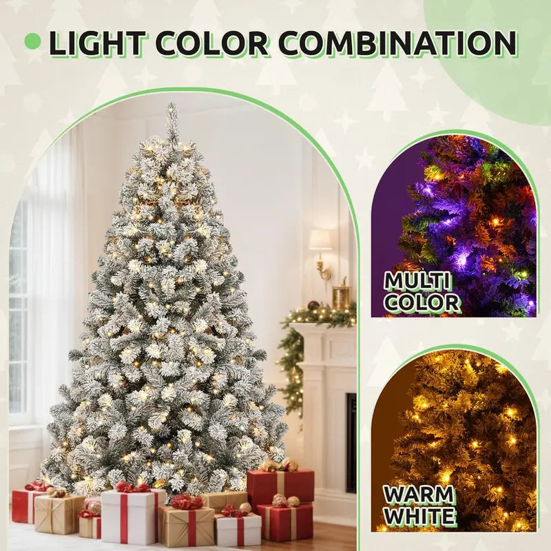 6 FT Pre-Lit Flocked Snowy Christmas Tree with Remote