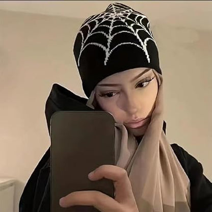 Y2K Gothic Spider Web Jacquard Knitted Beanie | Buy 1 Get 1 Free